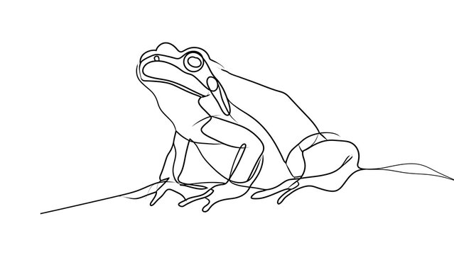Line art frog illustration white background.