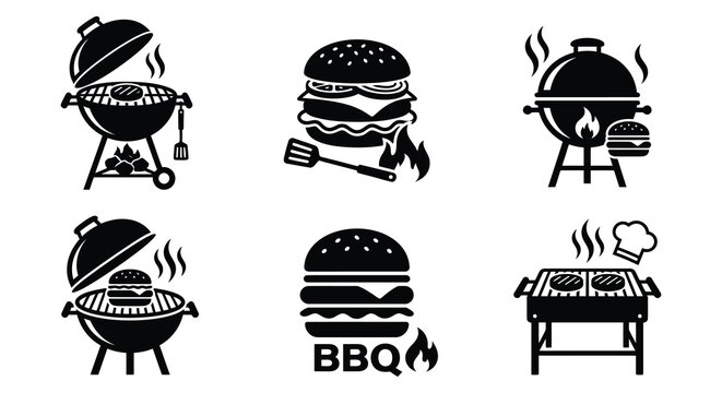 Barbecue Grill Silhouettes Black Vector Illustration Collection