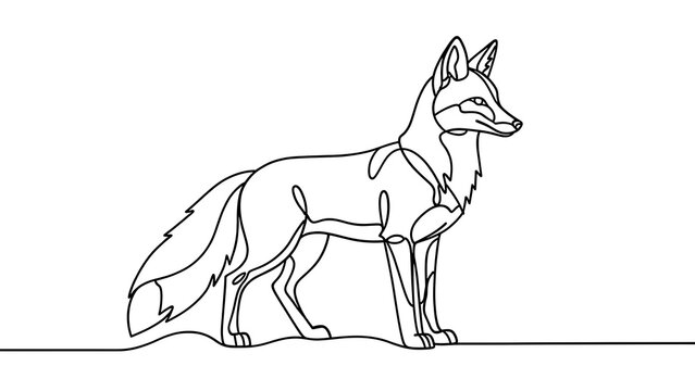 Minimalist fox line art illustration white background.