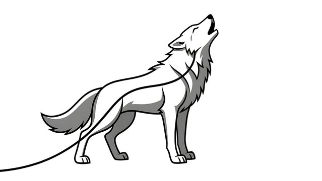 Howling wolf illustration on white background.