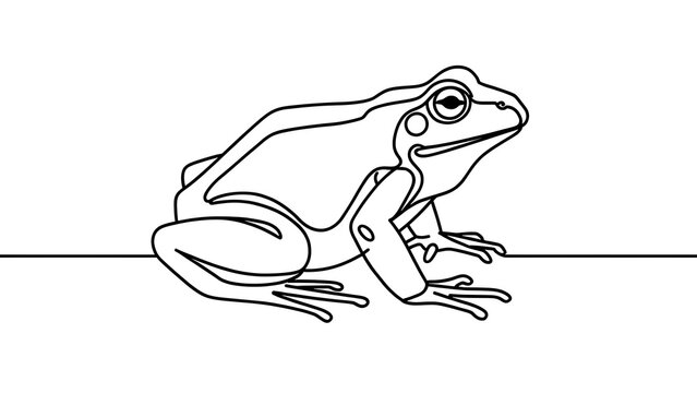 Line art frog illustration white background.