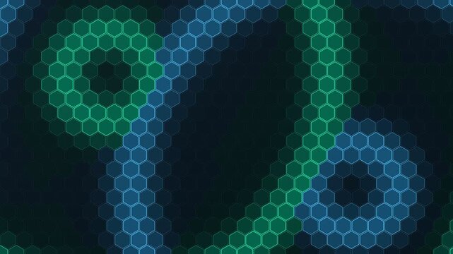 Hexagon Tech Grid Wave Illumination Teal Blue Seamless Loop 4K