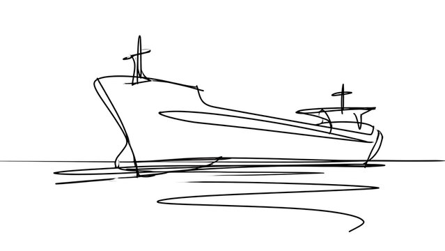 Minimalist line drawing of a ship white background.