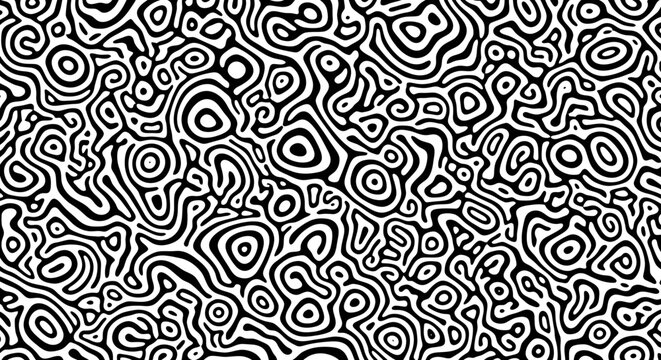 Abstract black and white swirling organic pattern with concentric circles and flowing lines, creating a sense of movement and complexity.
