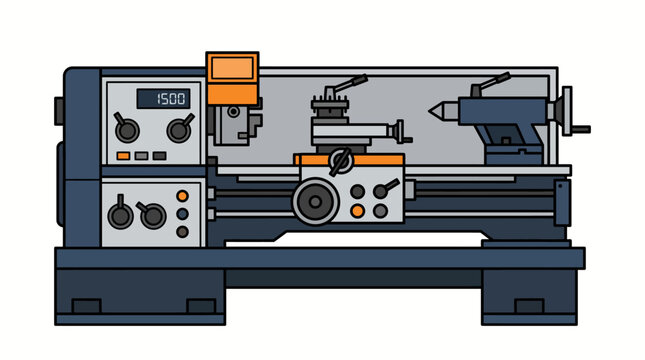 Industrial metal lathe machine in a workshop, precision turning equipment for metalworking and manufacturing