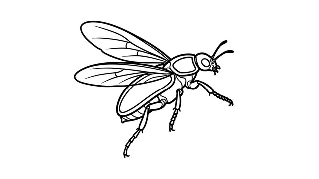 Detailed line art of a fly on white background.