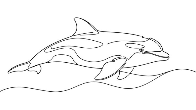 Minimalist dolphin line art illustration white background.