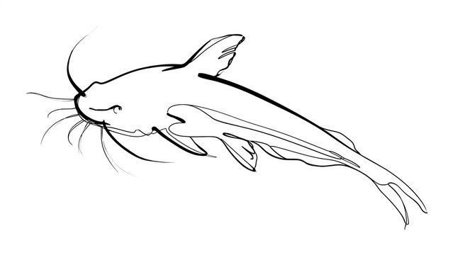 Catfish line drawing on white background.