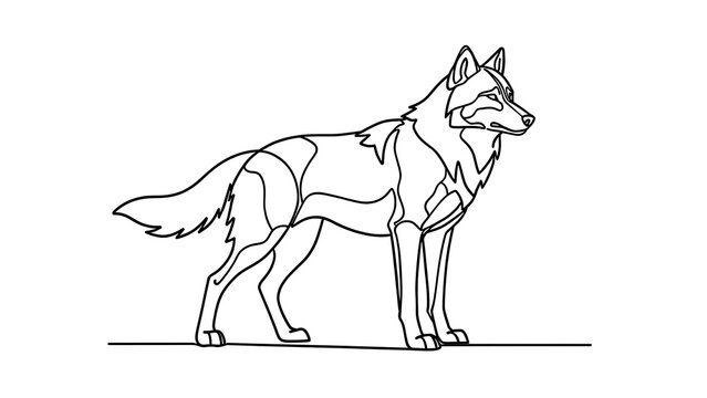 Gray wolf line art illustration white background.