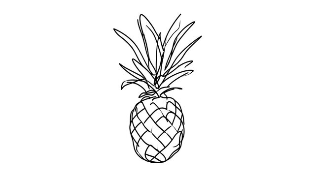 Hand drawn pineapple illustration white background.