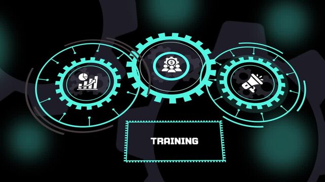 Employee Training concept with futuristic corporate interface, workforce skill development, professional education, business excellence and organizational growth.