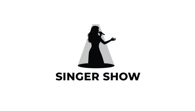 Female singer silhouette performing under a spotlight beam with the text singer show on a white background.