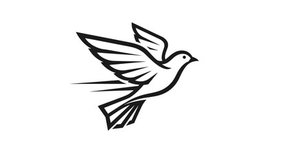 Fototapeta premium Black and white outline illustration of a flying dove, symbolizing peace, freedom, and hopeful messenger.