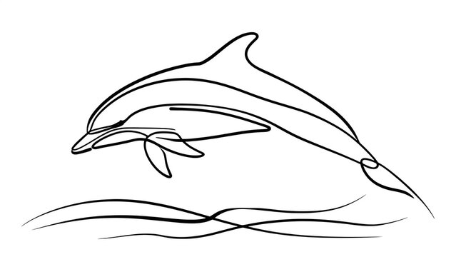 Minimalist dolphin line art white background.