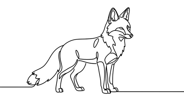 Minimalist fox line art illustration white background.