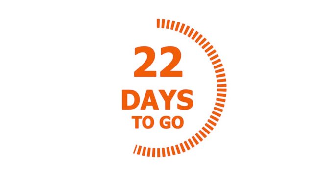 40 days to go, 40 days count animation, motion graphics running numbers counting days, 40 days in a month, 40 days left, 4K HD video with white background alpha channel