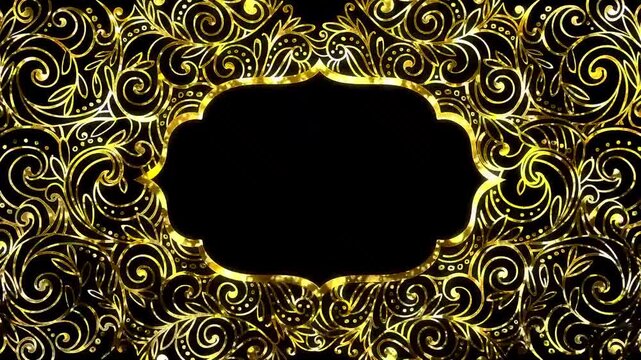 Looping golden ornate filigree frame animation with central copy space.
