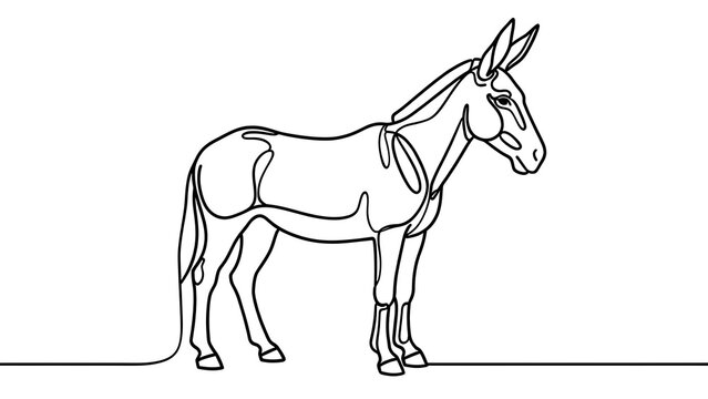 Simple line drawing of a donkey on white background.