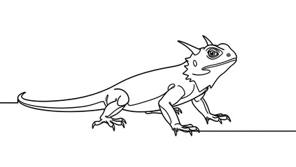 Fototapeta premium Chameleon line art illustration white background.