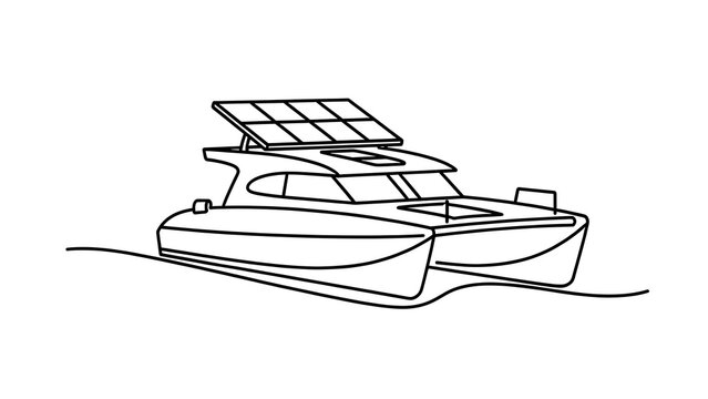 Luxury yacht line drawing on white background.