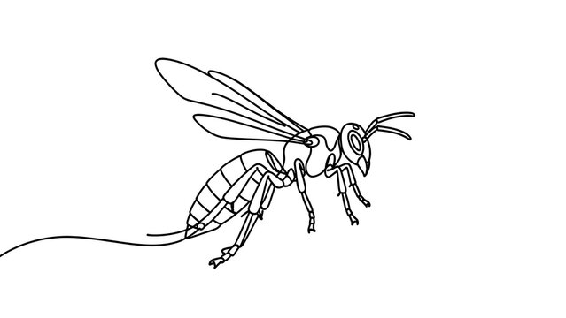 Detailed line art of a wasp on white background.