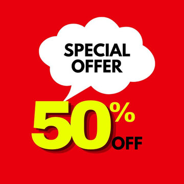 Special Offer 50 Percent Off Discount Banner on Red Background
