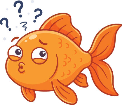 Confused Cartoon Goldfish Illustration with Question Marks