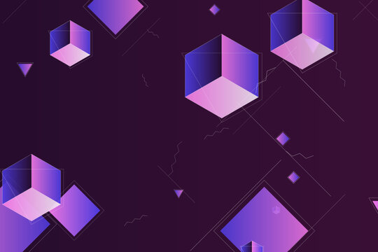 Purple Abstract Background with Isometric Cubes and Hexagons