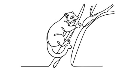 Obraz premium white background lemur climbing tree branch illustration.