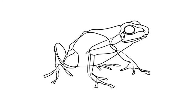 Minimalist line art frog illustration white background.