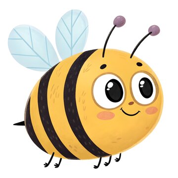 Cute cartoon bee with friendly smile flying