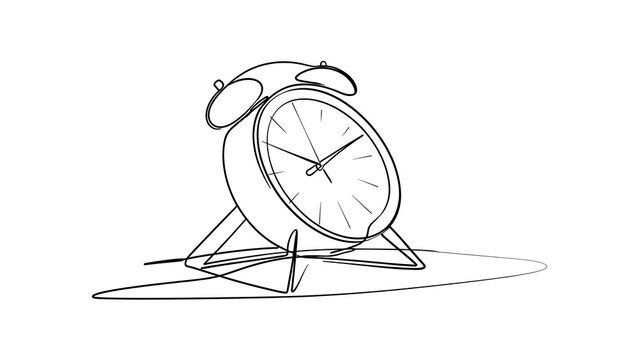 Vintage alarm clock sketch on white background.