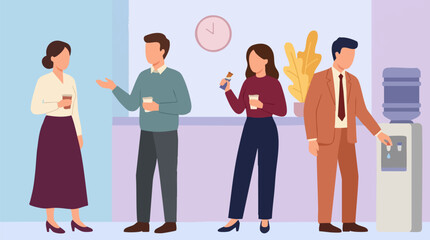 Obraz premium Office colleagues taking a refreshment break, talking and having snacks