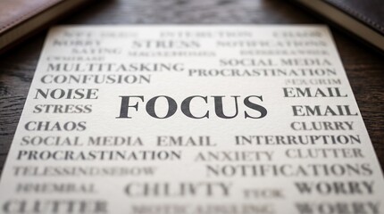 Obraz premium ocused Mind Among Blurred Distractions – Realistic Macro Typography Concept