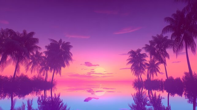 Colorful fantasy tropical landscape, vibrant botanical scenery with dreamy tropical color