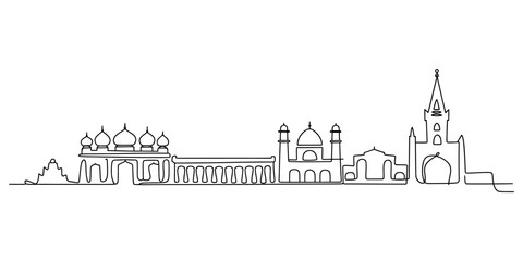 Continuous single line drawing of a historic city skyline with domes and tall towers © PULOK