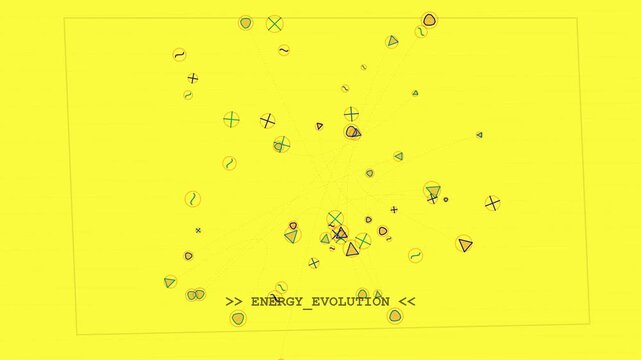 Abstract Hand Drawn Geometric Shapes Floating on a Vibrant Yellow Background