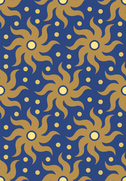 Hand drawn sun bohemian vintage pattern background