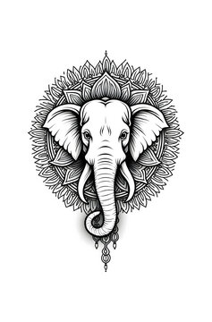 intricate elephant god mandala line art illustration