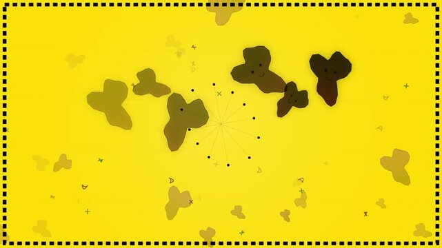 Abstract microscopic organisms moving in a bright yellow fluid environment