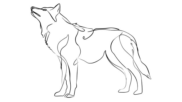Minimalist wolf line art illustration white background.