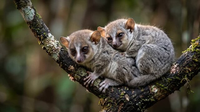 two grey mouse lemur close up at morning light in madagascar rainforest video