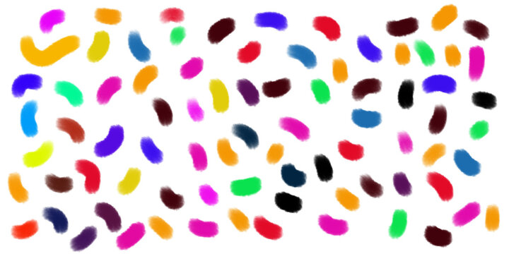 Colorful jelly bean pattern on white. Abstract candy background with vibrant sugar sweets.