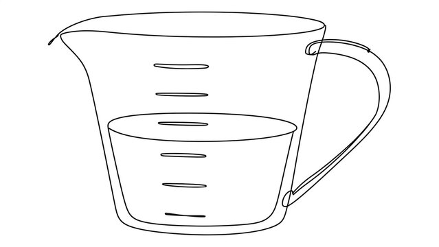 Transparent measuring cup with handle white background.