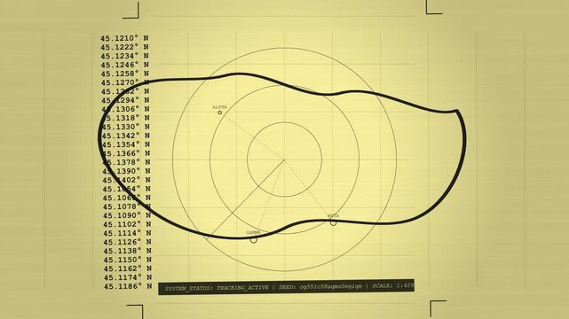 Radar tracking screen displaying dynamic coordinate data and map grid