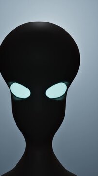 Alien with glowing eyes in shadow. 3d rendering