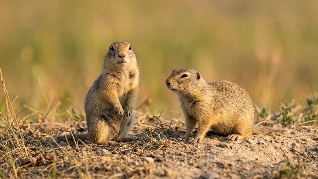 two ground squirrel close up at morning light in california grassland usa video
