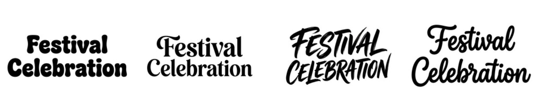 Four distinct typographic styles of festival celebration text phrases showcasing creative lettering design and artistic fonts displayed on transparent background