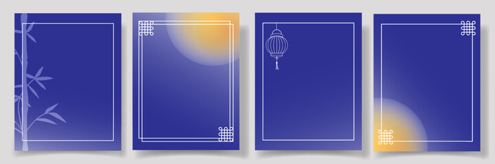 Minimal Mid-Autumn Festival Frame Set with elegant Asian borders, lanterns, bamboo, moonlight backgrounds. For invitations, greeting cards, posters, social media, branding and seasonal promotions. © loli