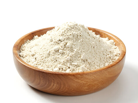 White flour in a wooden bowl